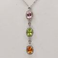 Classic 14K Gold Three Stones Multi Color Stone, Diamond Drop Pendant. Necklace.