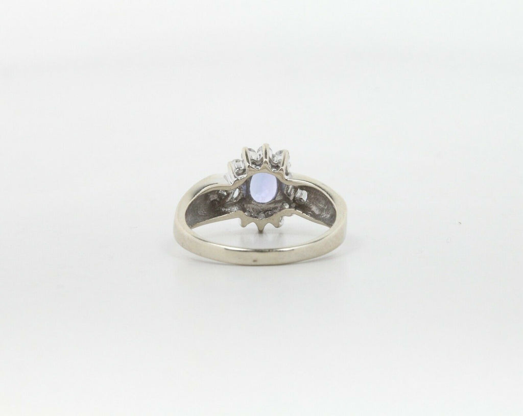 Vintage 14K White Gold Cornflower Blue Sapphire & Diamond Ring
