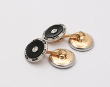 Load image into Gallery viewer, Vintage Krementz Platinum &amp; 14K Yellow Gold Onyx Diamond Enamel Cufflinks, Man&#39;s
