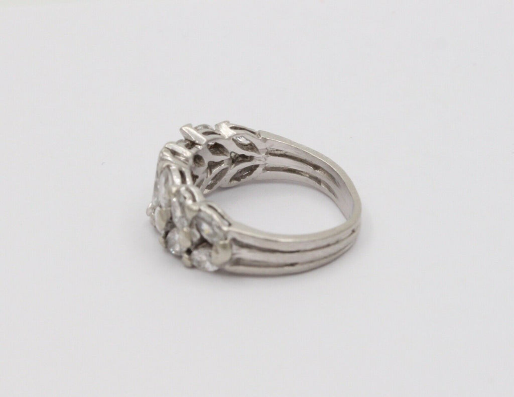 Elegant Vintage Marquise Diamond Platinum Ring Band, Engagement Ring