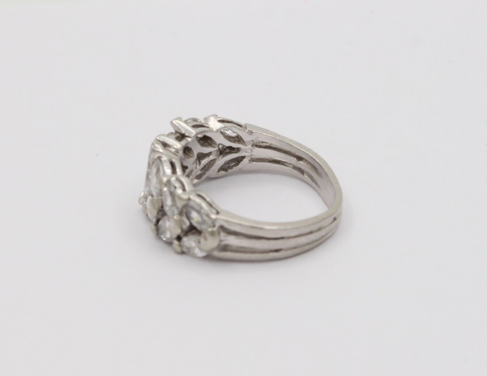 Elegant Vintage Marquise Diamond Platinum Ring Band, Engagement Ring