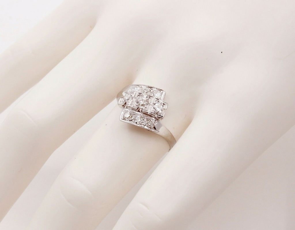 Art Deco Ladies Geometric Diamonds 14K White Gold Ring