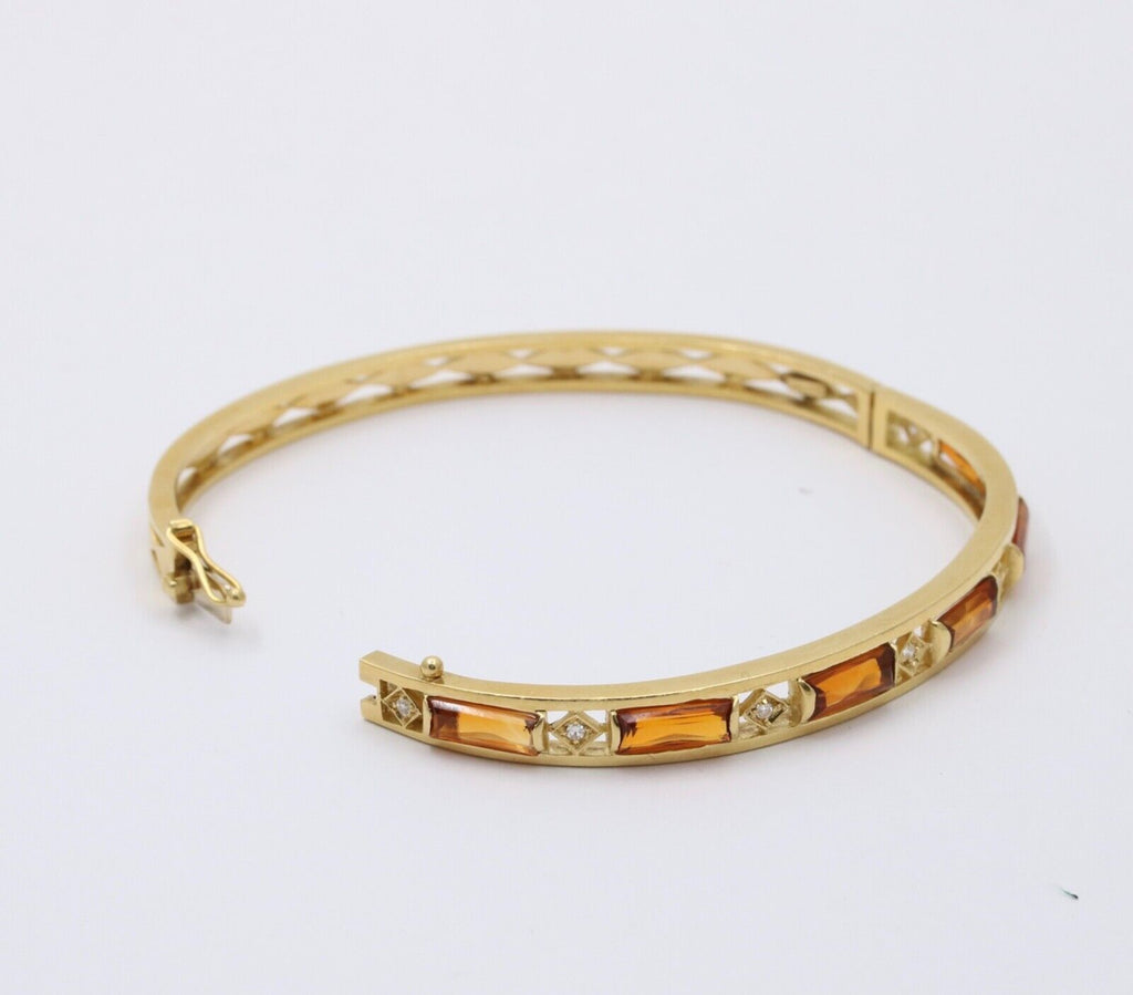 Vintage Citrine & Diamond 18K Yellow Gold Bangle Bracelet