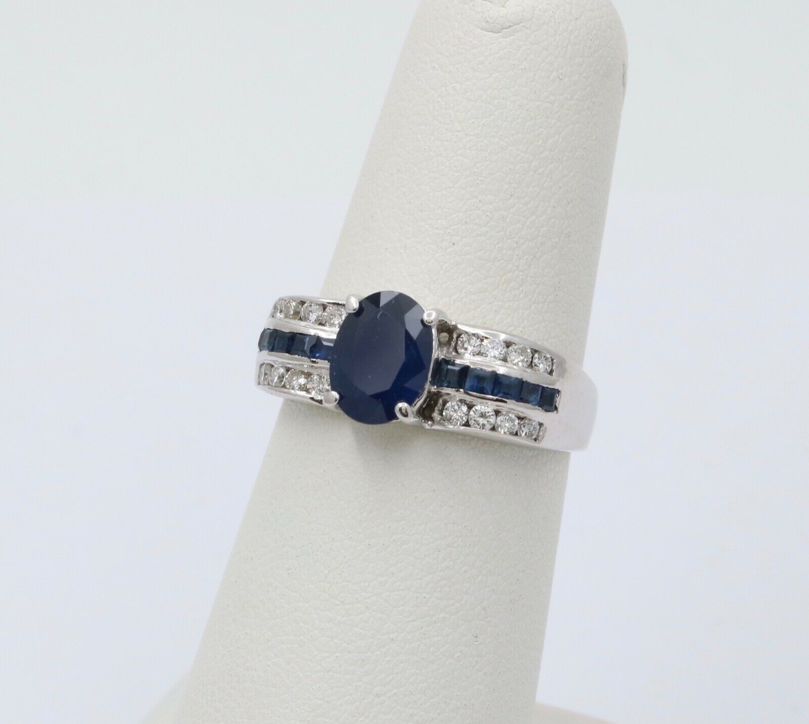 Classic 14K White Gold Sapphire and Diamond Ring Band, Engagement Ring.