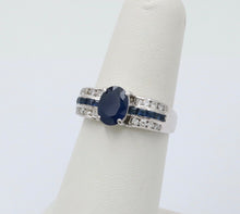 Load image into Gallery viewer, Classic 14K White Gold Sapphire and Diamond Ring Band, Engagement Ring.
