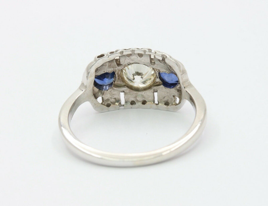 Art Deco Diamond Sapphires 14K White Gold Ring