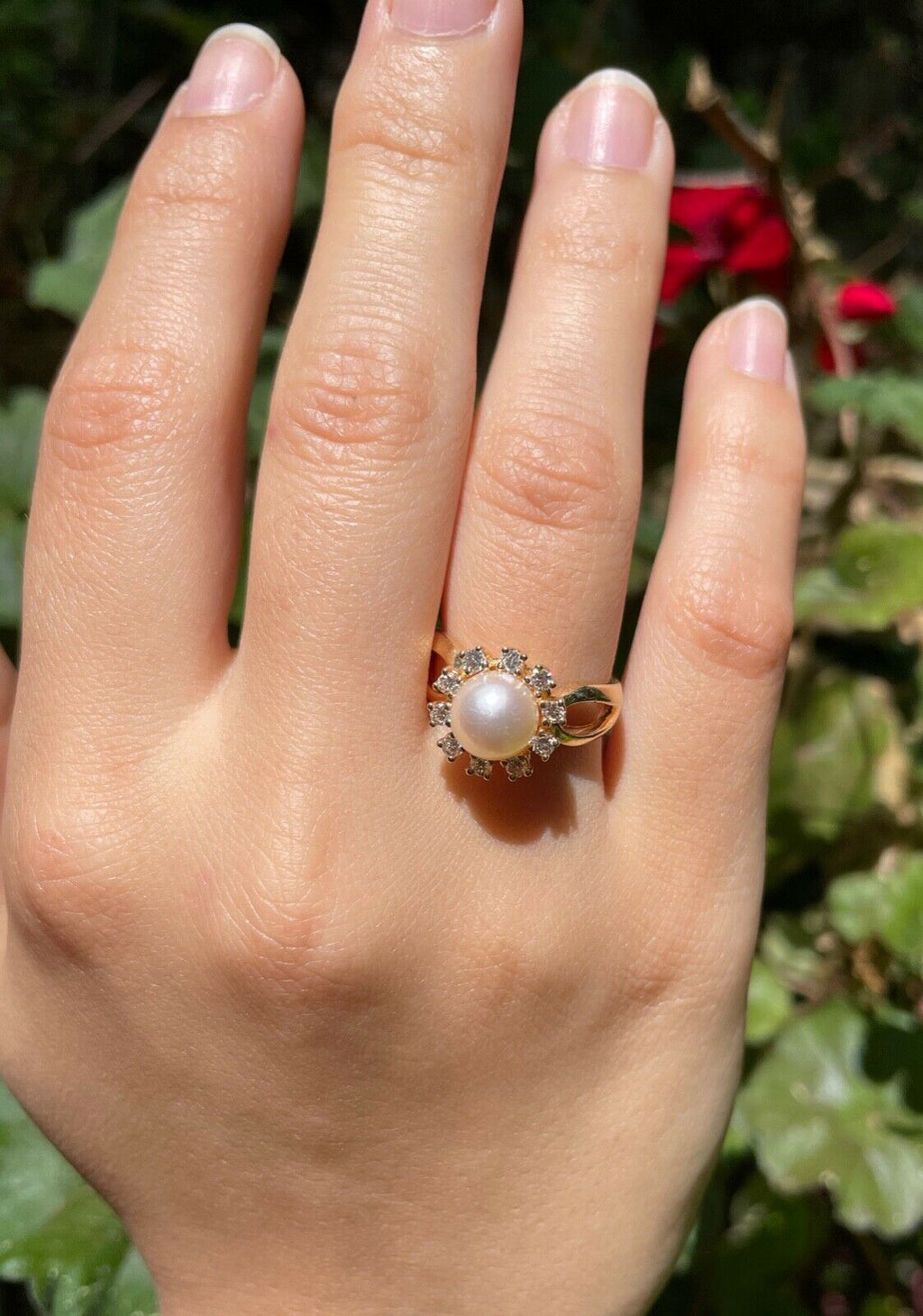 Mikimoto Vintage Pearl Diamonds 14K Yellow Gold Ring