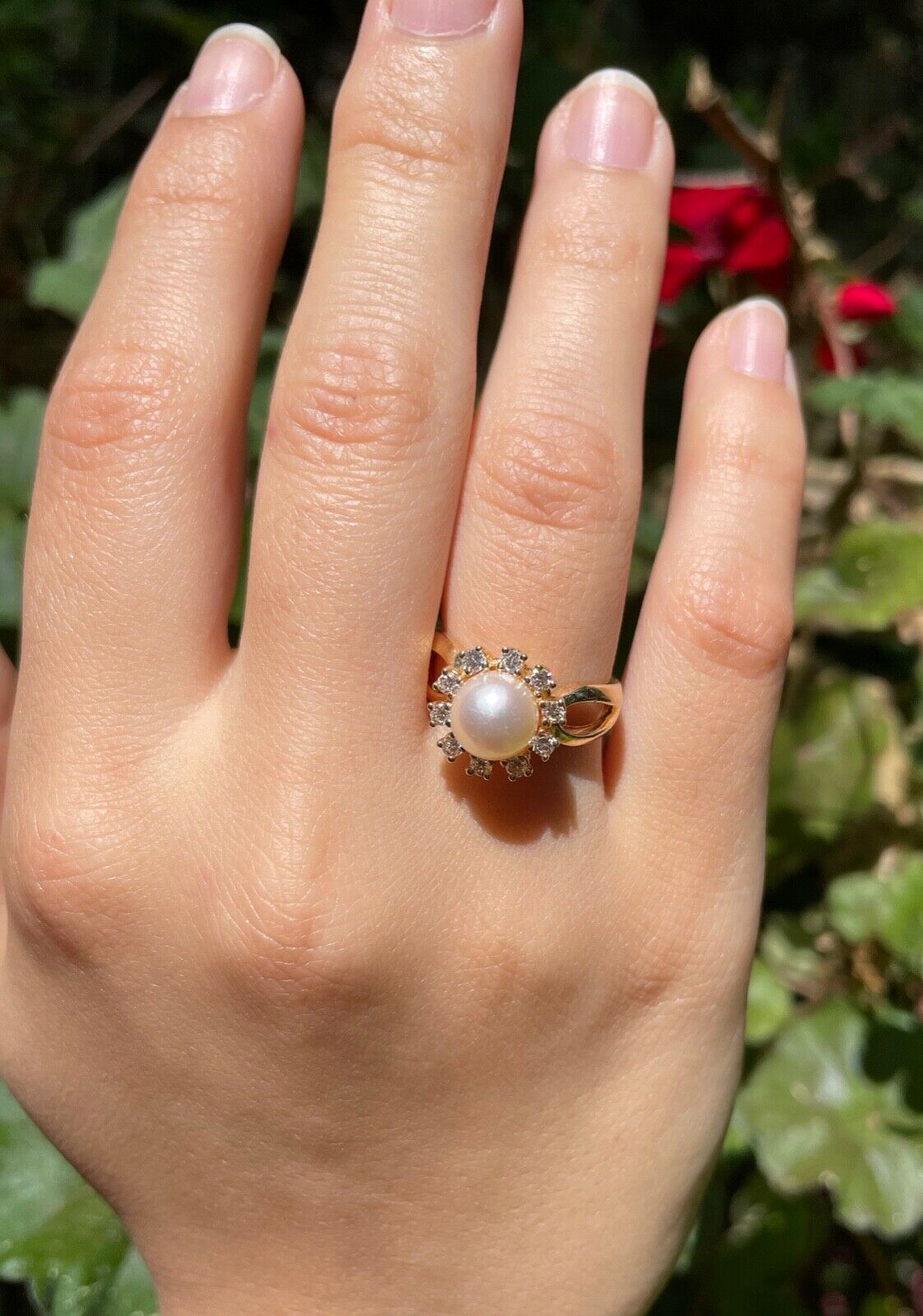 Mikimoto Vintage Pearl Diamonds 14K Yellow Gold Ring