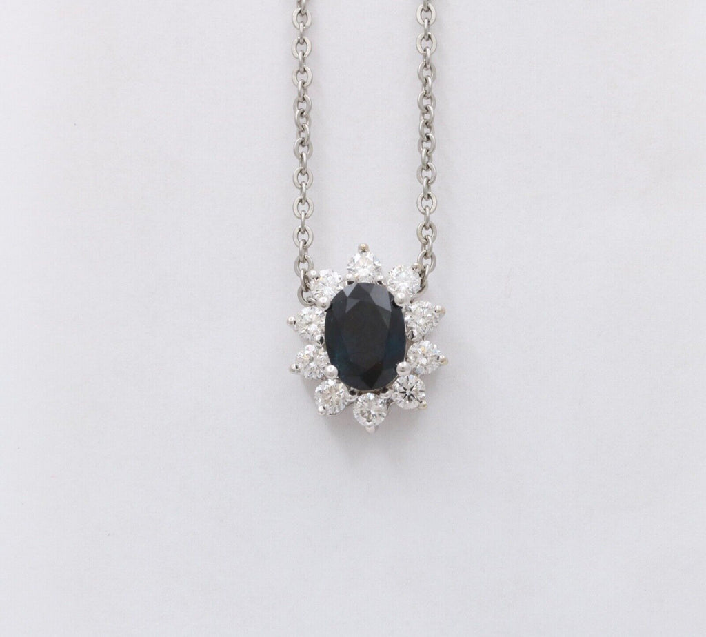 Vintage 14K White Gold Sapphire & Diamond Pendant Necklace