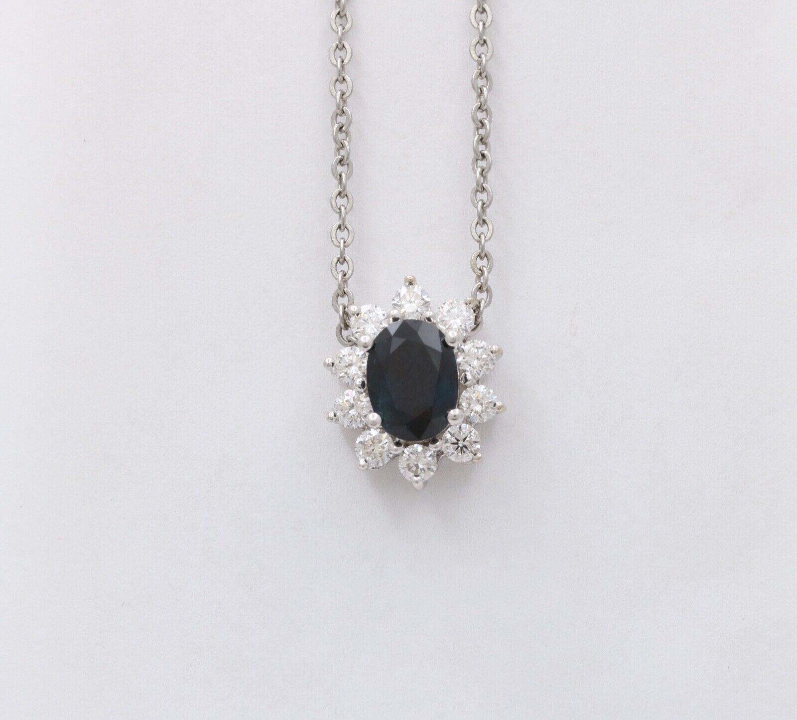 Vintage 14K White Gold Sapphire & Diamond Pendant Necklace