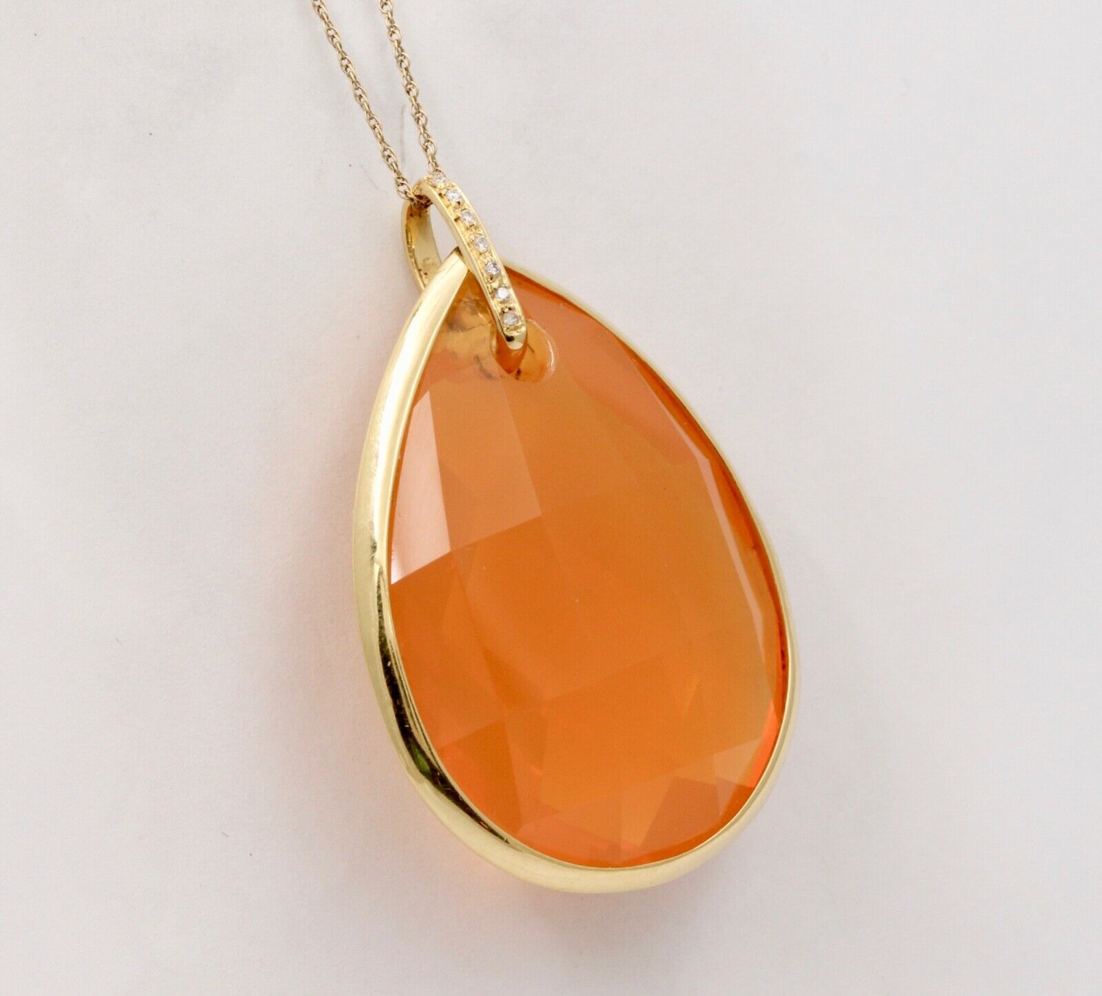 Large Checkerboard Cut Approx 50 Carats Fire Opal Diamond Pendant, Necklace.
