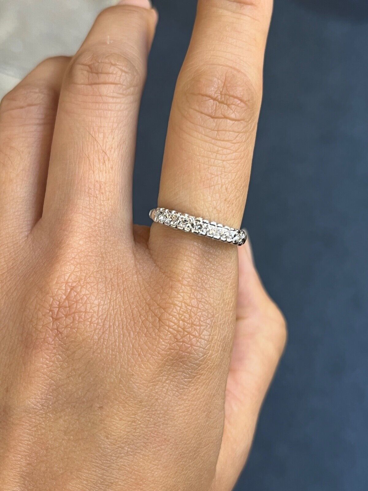 Vintage 14K Gold Diamond Half Eternity Ring Band