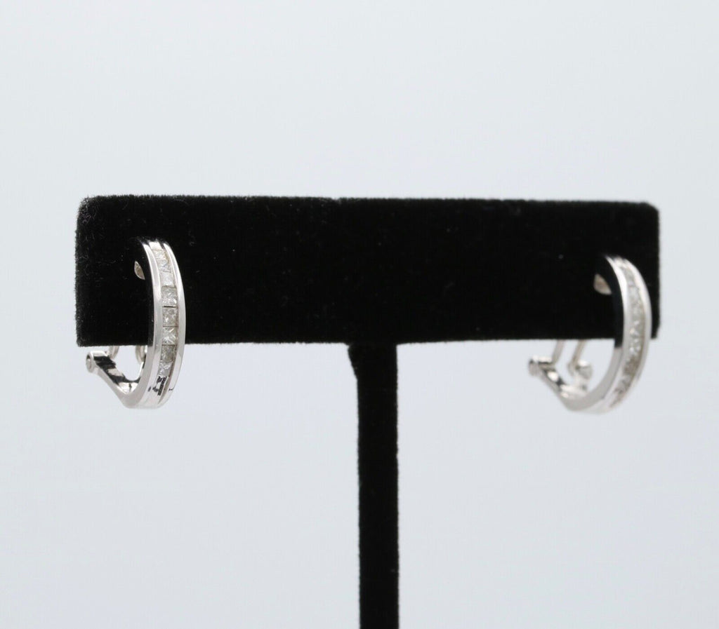 Vintage Huggie Table Cut Diamonds 14K White Gold Earrings