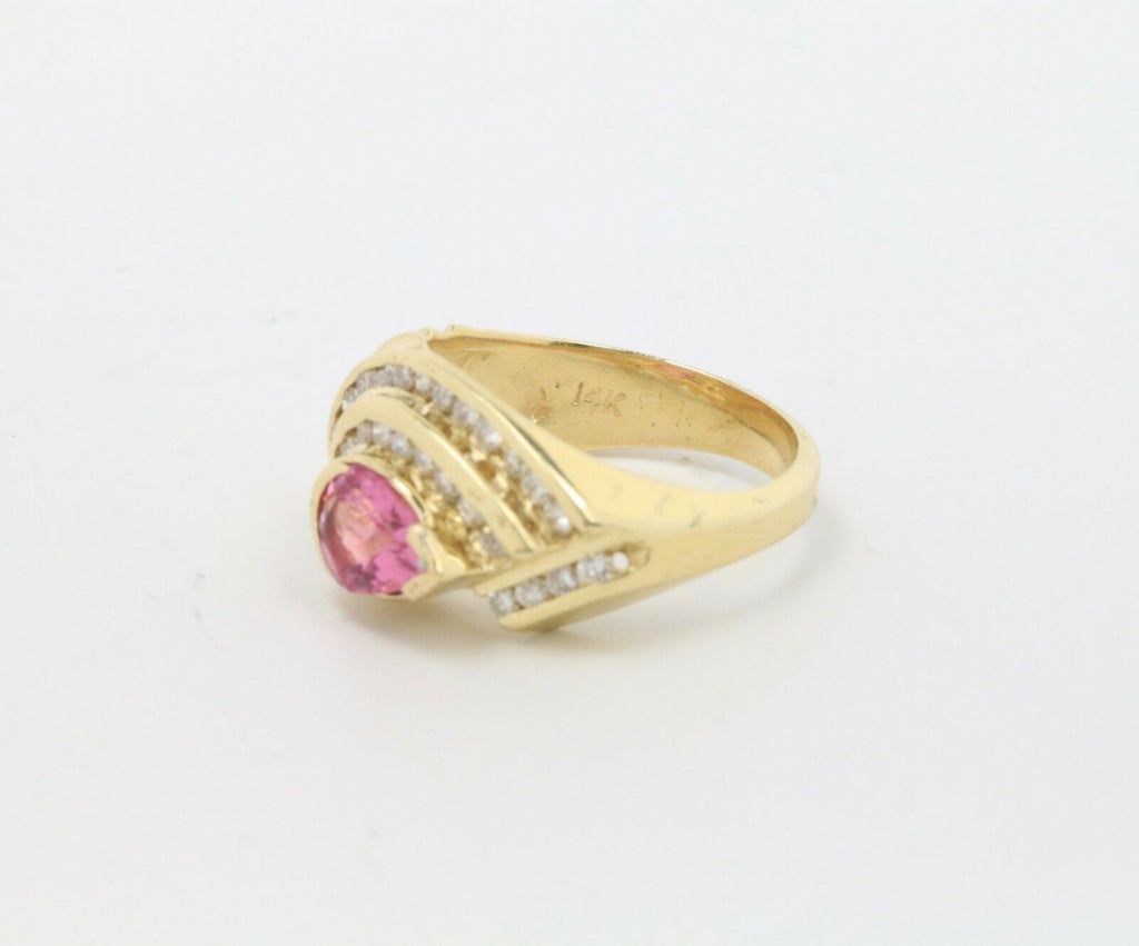Vintage 14K Yellow Gold Pink Sapphire and Diamond Ring