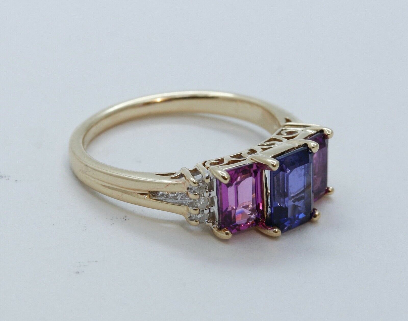 Vintage Tourmaline Tanzanite Diamonds 10K Yellow Gold Ring