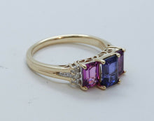 Load image into Gallery viewer, Vintage Tourmaline Tanzanite Diamonds 10K Yellow Gold Ring
