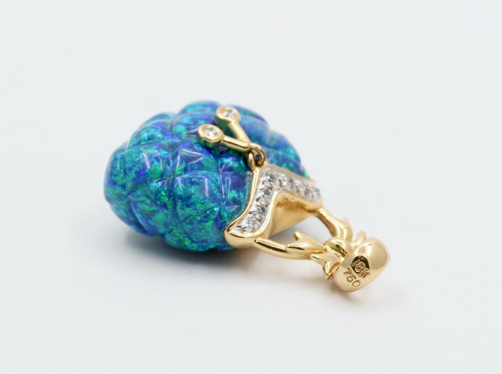 Cute Vintage 14K Synthetic Opal Diamond Purse Pendant