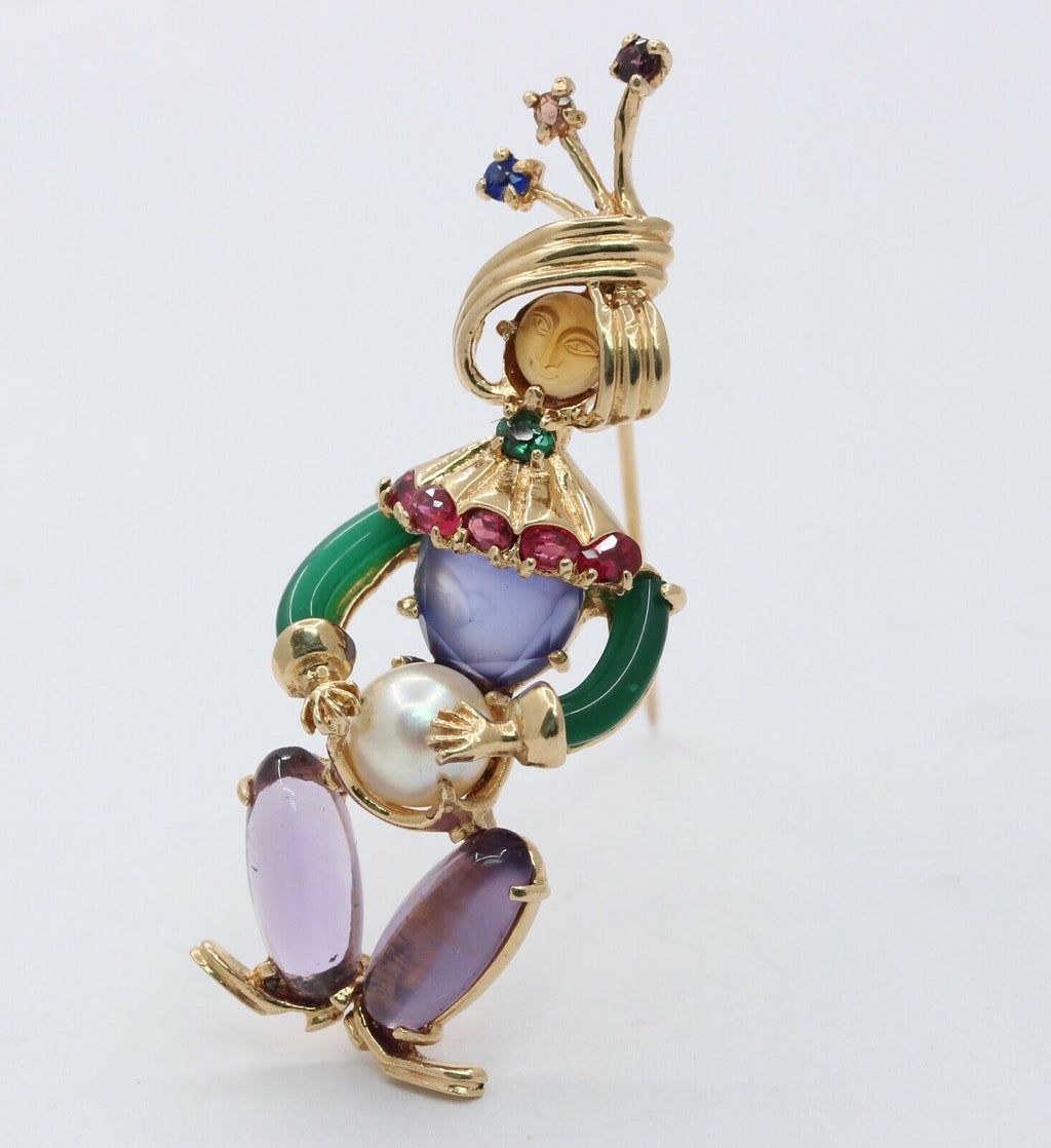 Loooook Vintage Ladies Clairvoyant Fortune Teller 14K Brooch Pin