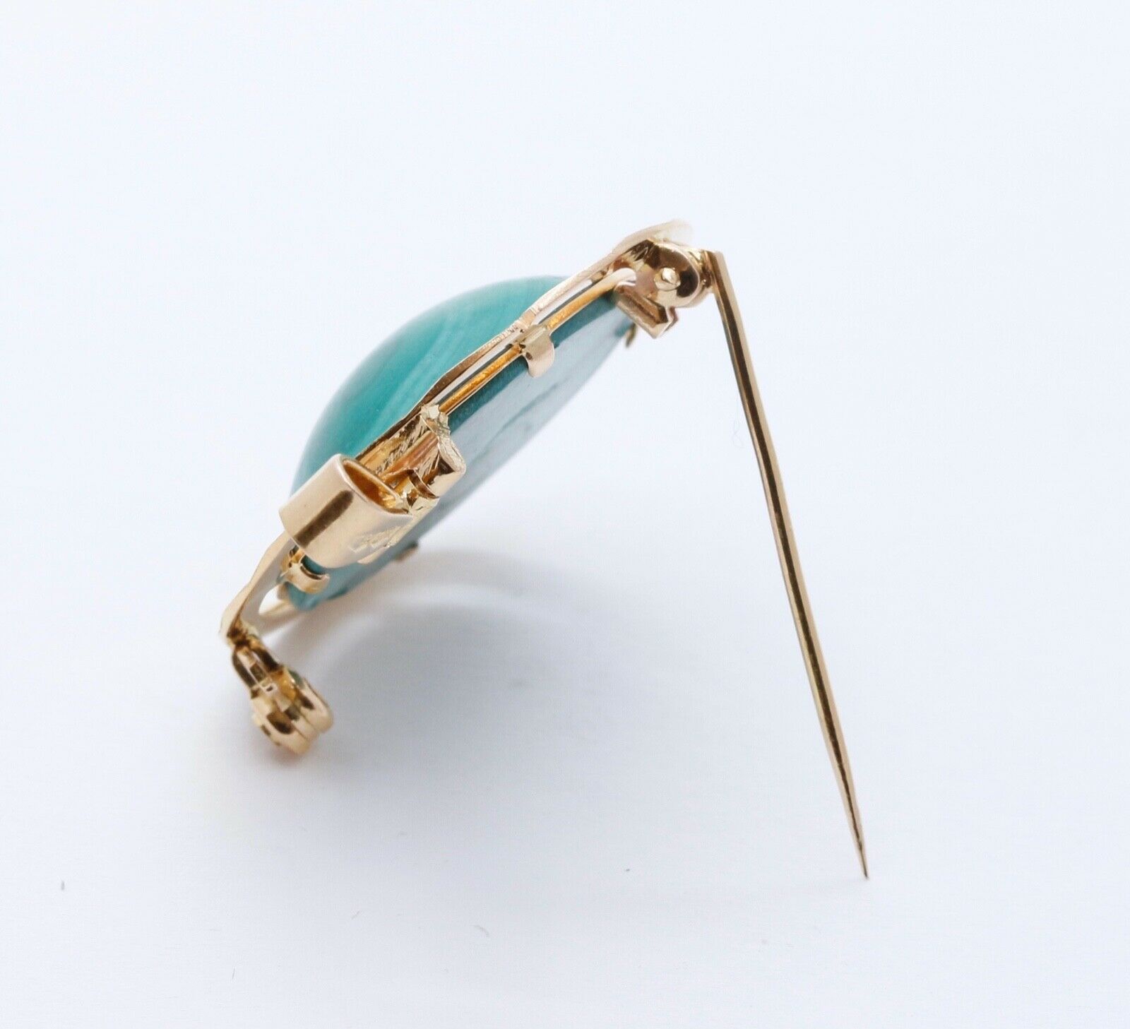 18K Yellow Gold Italian Malachite Pendant Brooch