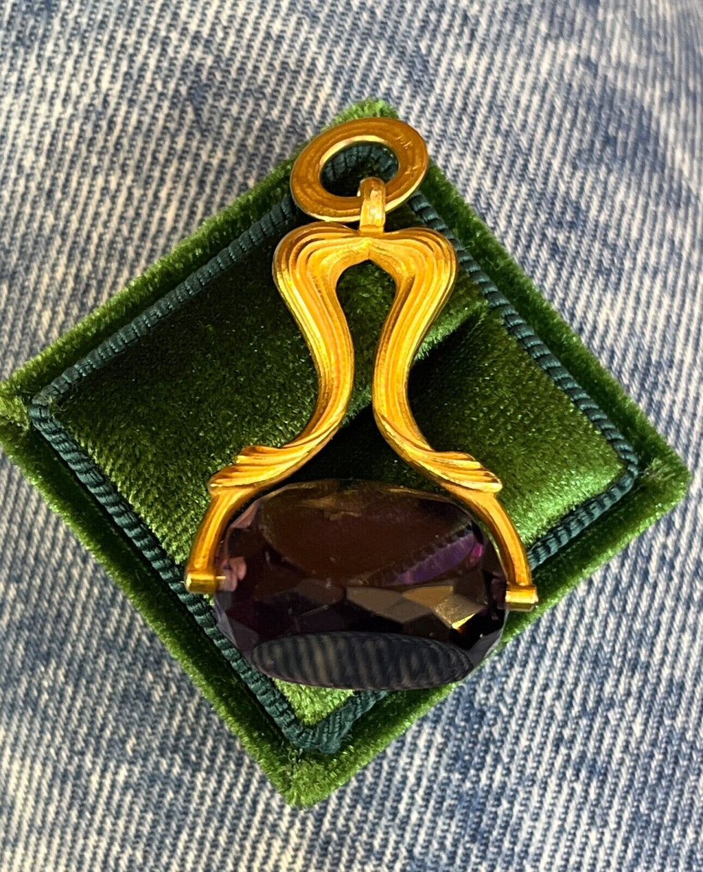 Beautiful Victorian FOB Amethyst 14K Yellow Gold Swivel Stone Pendant