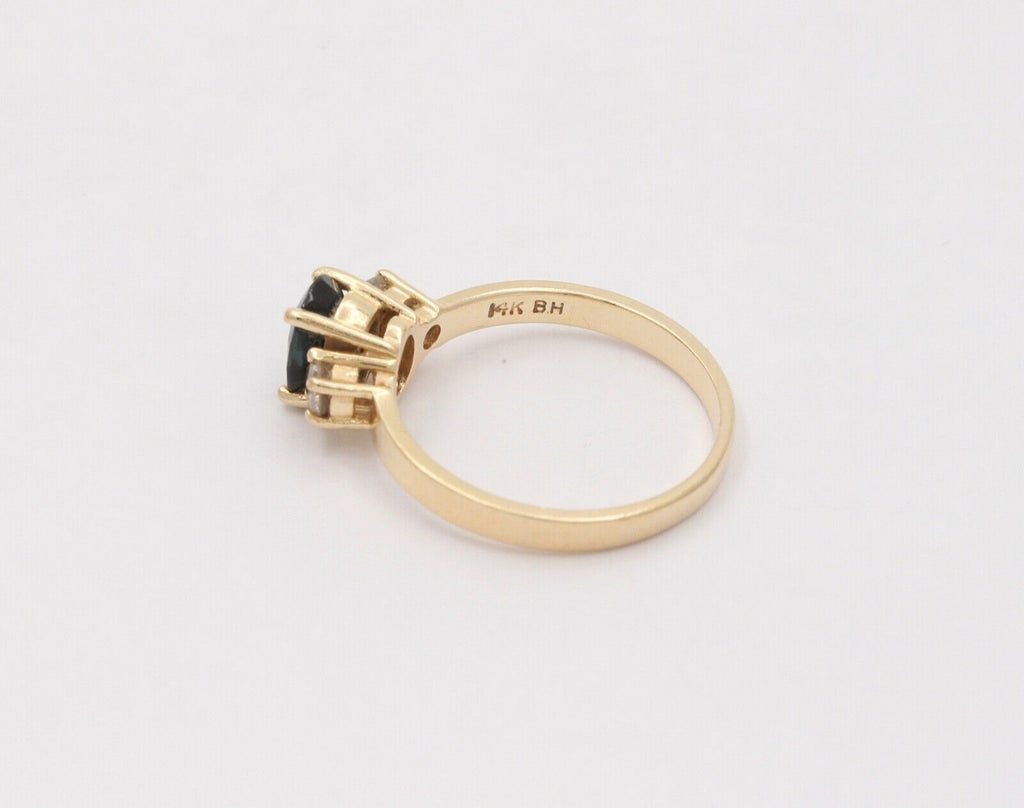 Vintage Blue Sapphire Diamonds 14K Yellow Gold Ring