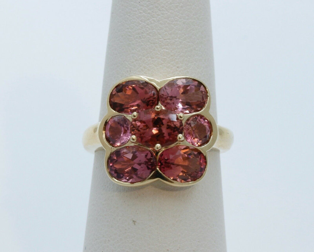 Vintage Pink Tourmaline Flower 14K Yellow Gold