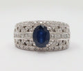 Vintage Sapphire and Diamond 10K White Gold Ring, Ring Band , Cocktail Ring