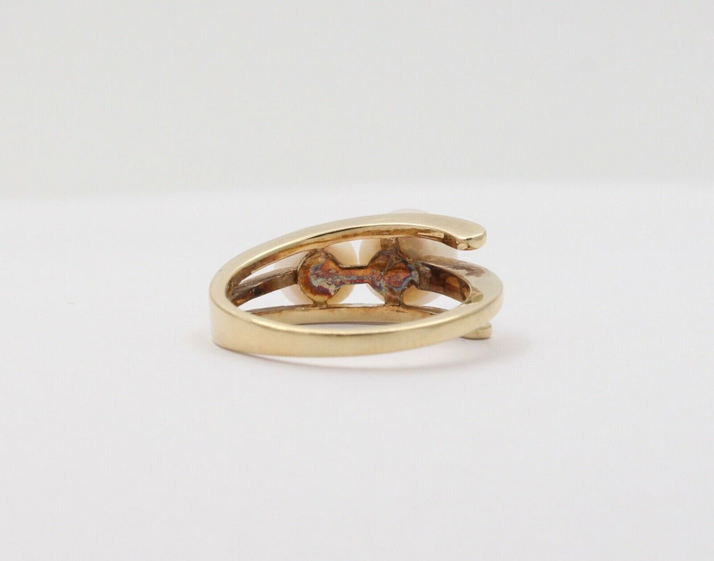 Vintage Mikimoto 14K Yellow Gold Akoya Pearls Bypass Ring