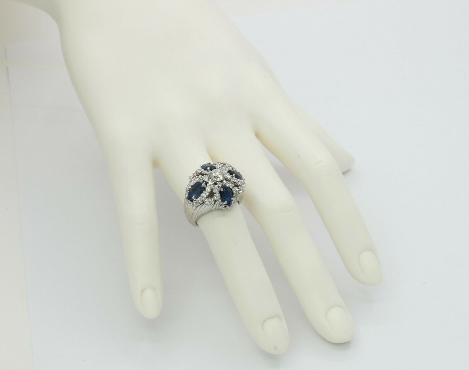 Vintage 14K White Gold Sapphire Diamond Cocktail Ring