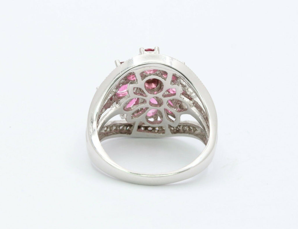 Vintage 14K White Gold Diamond Tourmaline Ring