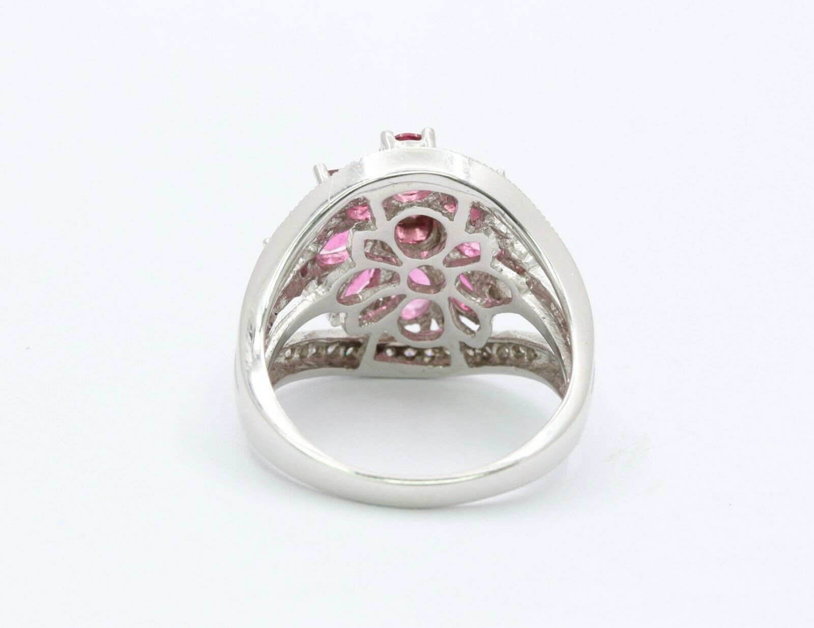 Vintage 14K White Gold Diamond Tourmaline Ring