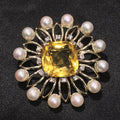 Vintage 18K Brooch Citrine Diamonds Pearls