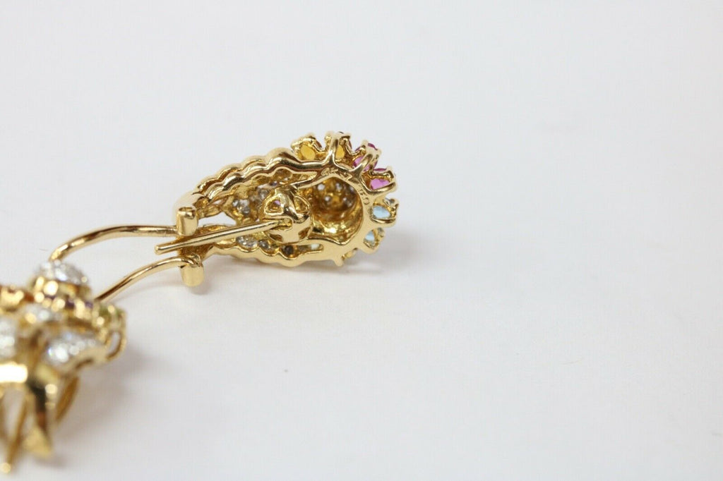 Vintage Sparkling Multi Stone 18K Yellow Gold French Clip Earrings