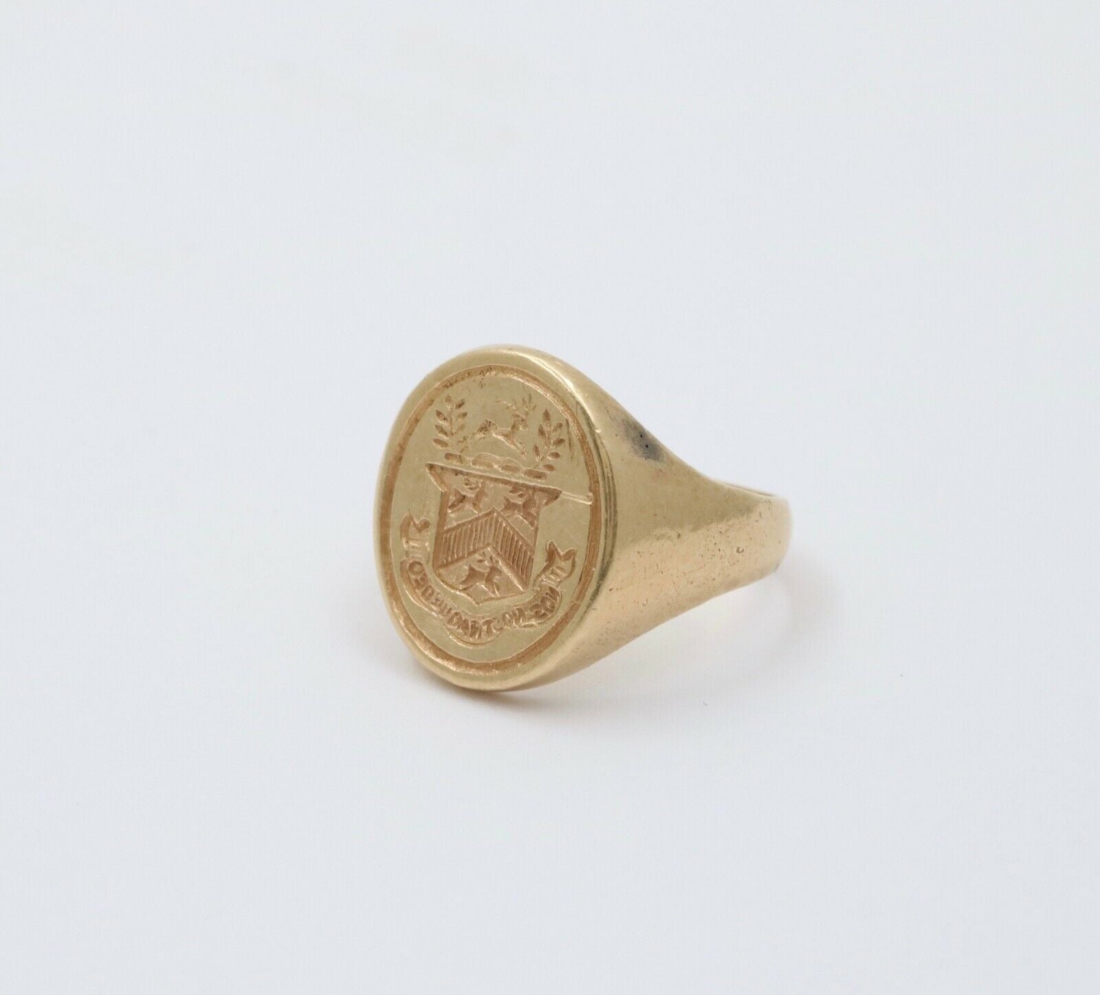 Vintage 14K Yellow Gold 1869 Stag Deer Intaglio Signet Estate Ring