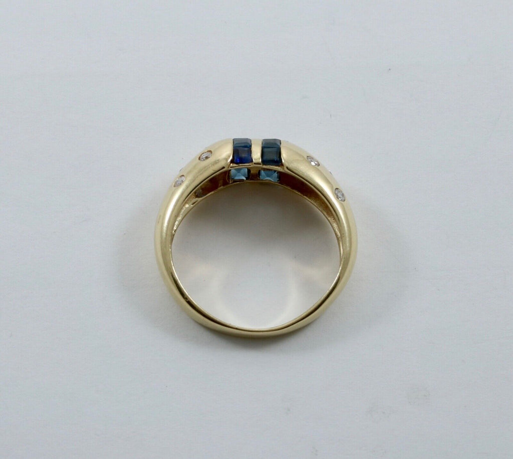 Vintage 14K Yellow Gold Sapphire Diamond Dome Ring. Ring band