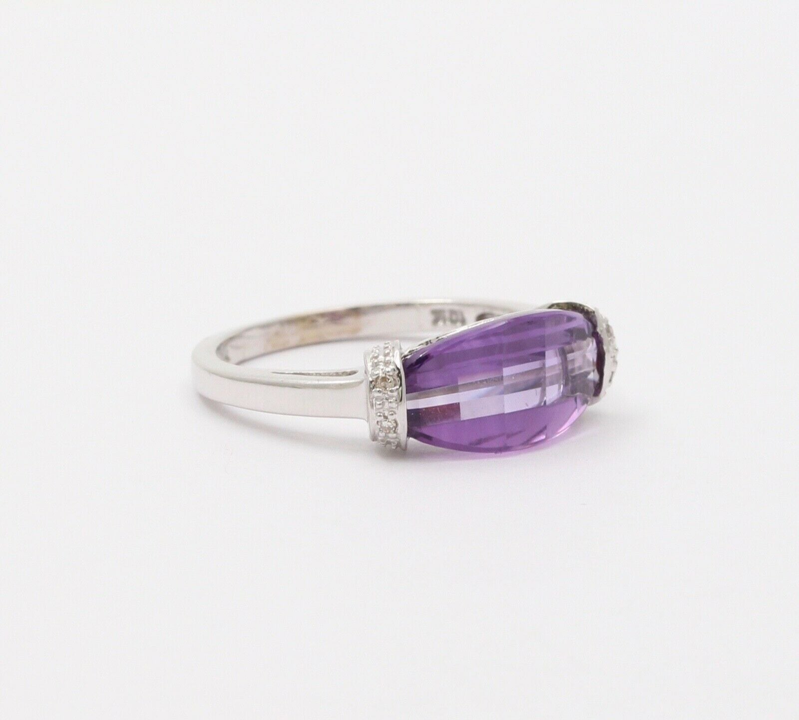 Vintage Amethyst Diamonds 10K White Gold Ring