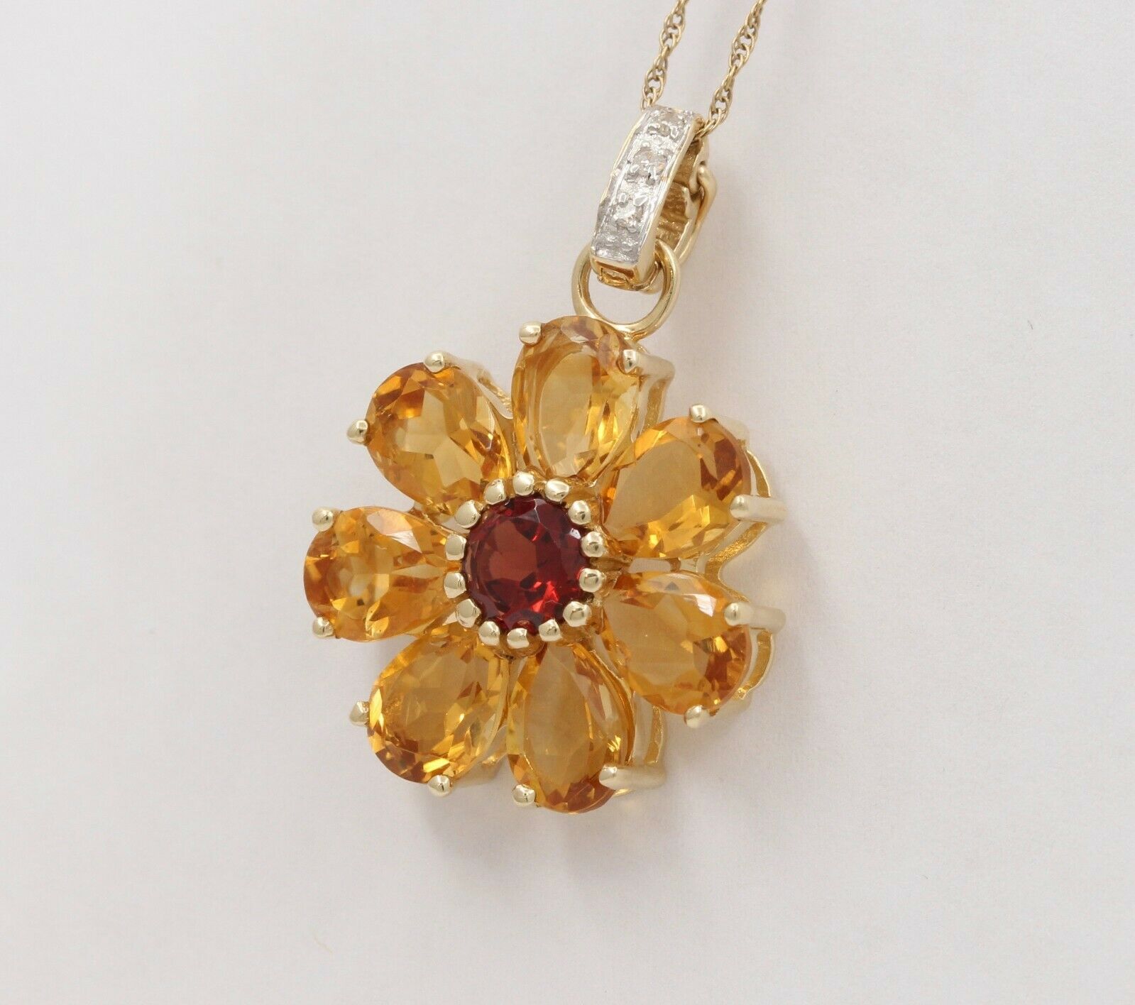 Cute Vintage 14K Yellow Gold Citrine Rubellite Floral Pendant
