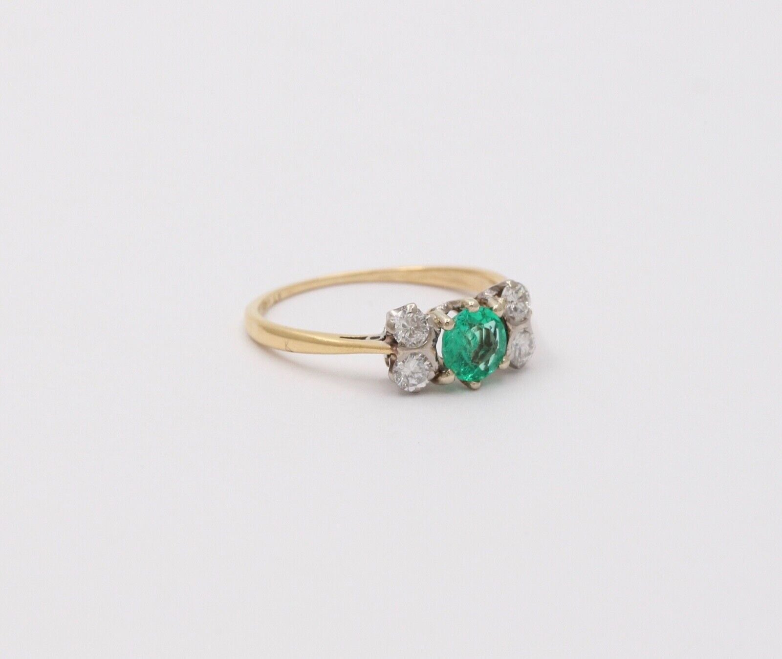 Vintage 18K Yellow Gold Emerald and Diamond Ring, Stacking Ring