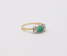 Load image into Gallery viewer, Vintage 18K Yellow Gold Emerald and Diamond Ring, Stacking Ring
