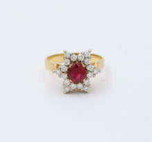 Load image into Gallery viewer, Vintage 18K Yellow Gold &amp; Sterling Silver 1.9 carats Ruby and Diamond Star Ring,
