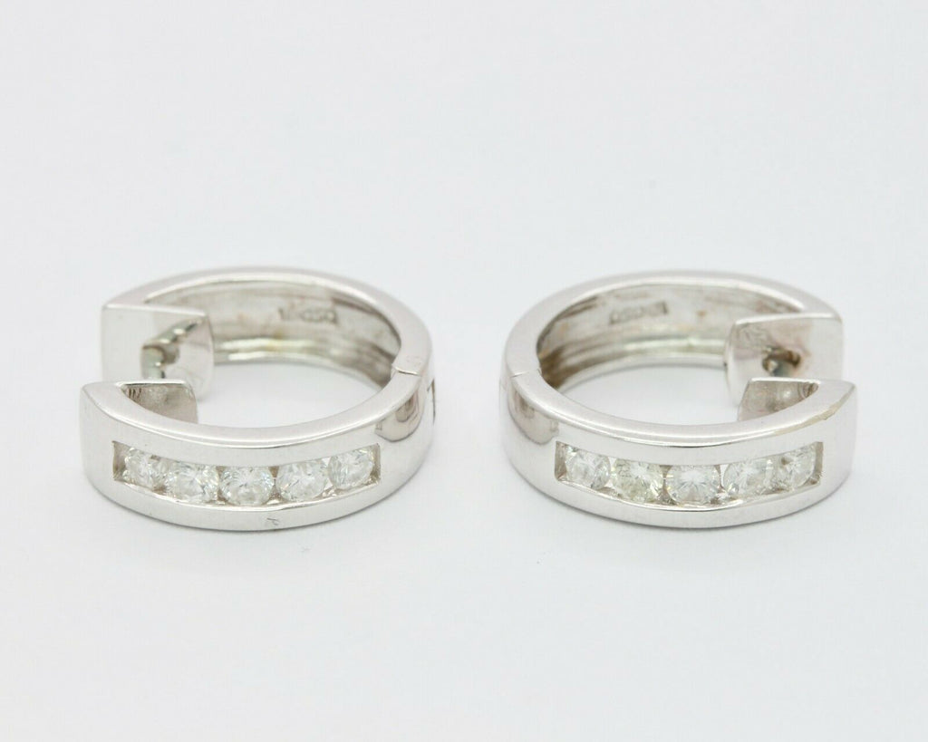Vintage 18K White Gold Mini Channel-Set 0.84 Cts Diamond Mini Hoop Earrings