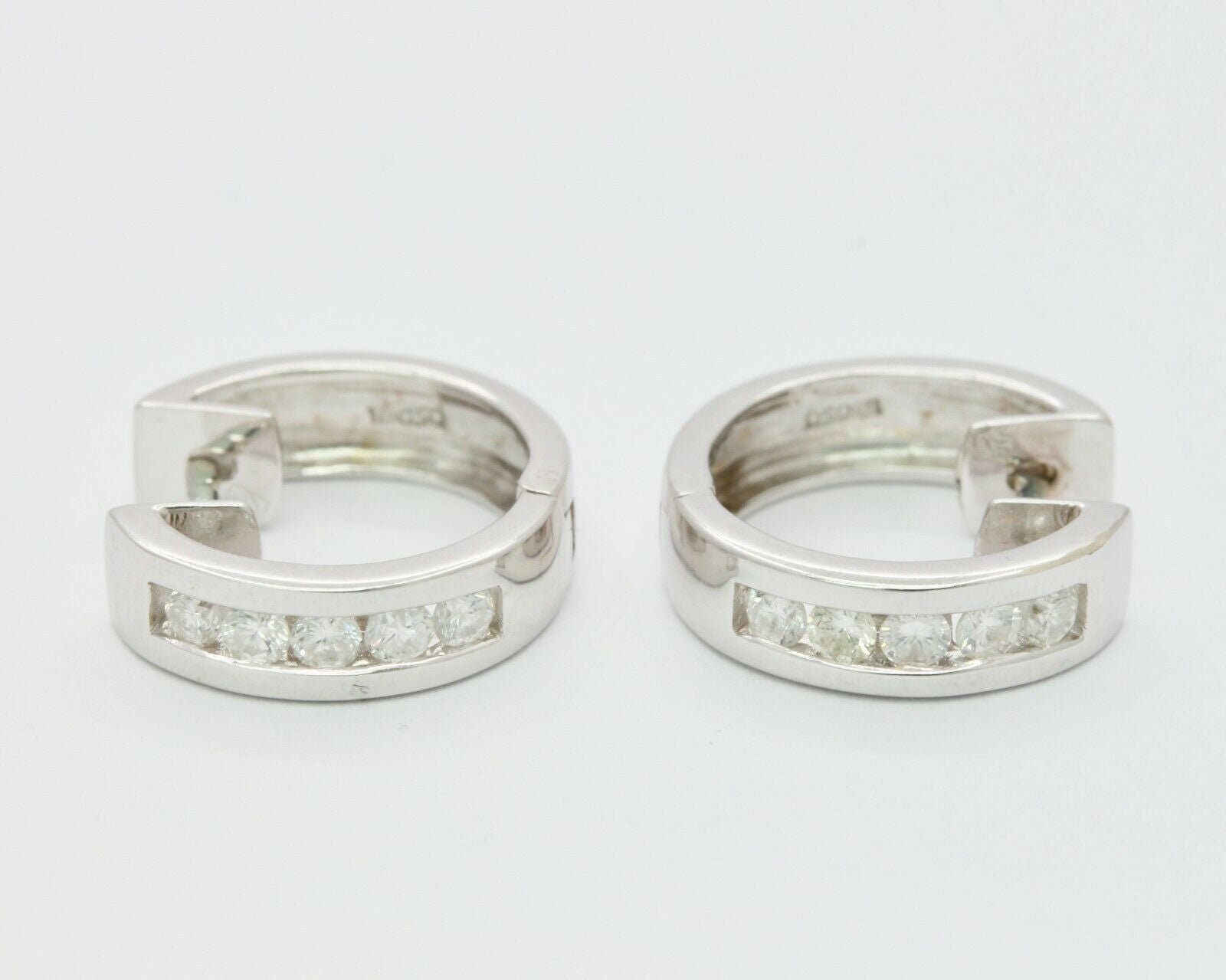 Vintage 18K White Gold Mini Channel-Set 0.84 Cts Diamond Mini Hoop Earrings