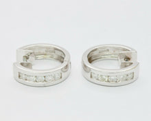 Load image into Gallery viewer, Vintage 18K White Gold Mini Channel-Set 0.84 Cts Diamond Mini Hoop Earrings
