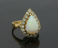 Load image into Gallery viewer, Vintage 18K Yellow Gold Halo Setting Opal Diamond Cocktail Ring
