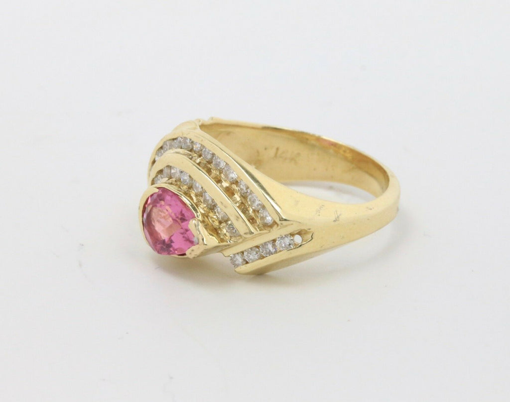 Vintage 14K Yellow Gold Pink Sapphire and Diamond Ring