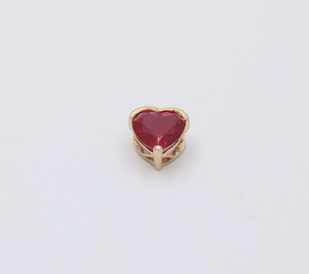 Vintage Heart Lab Ruby 10K Yellow Gold Pendant