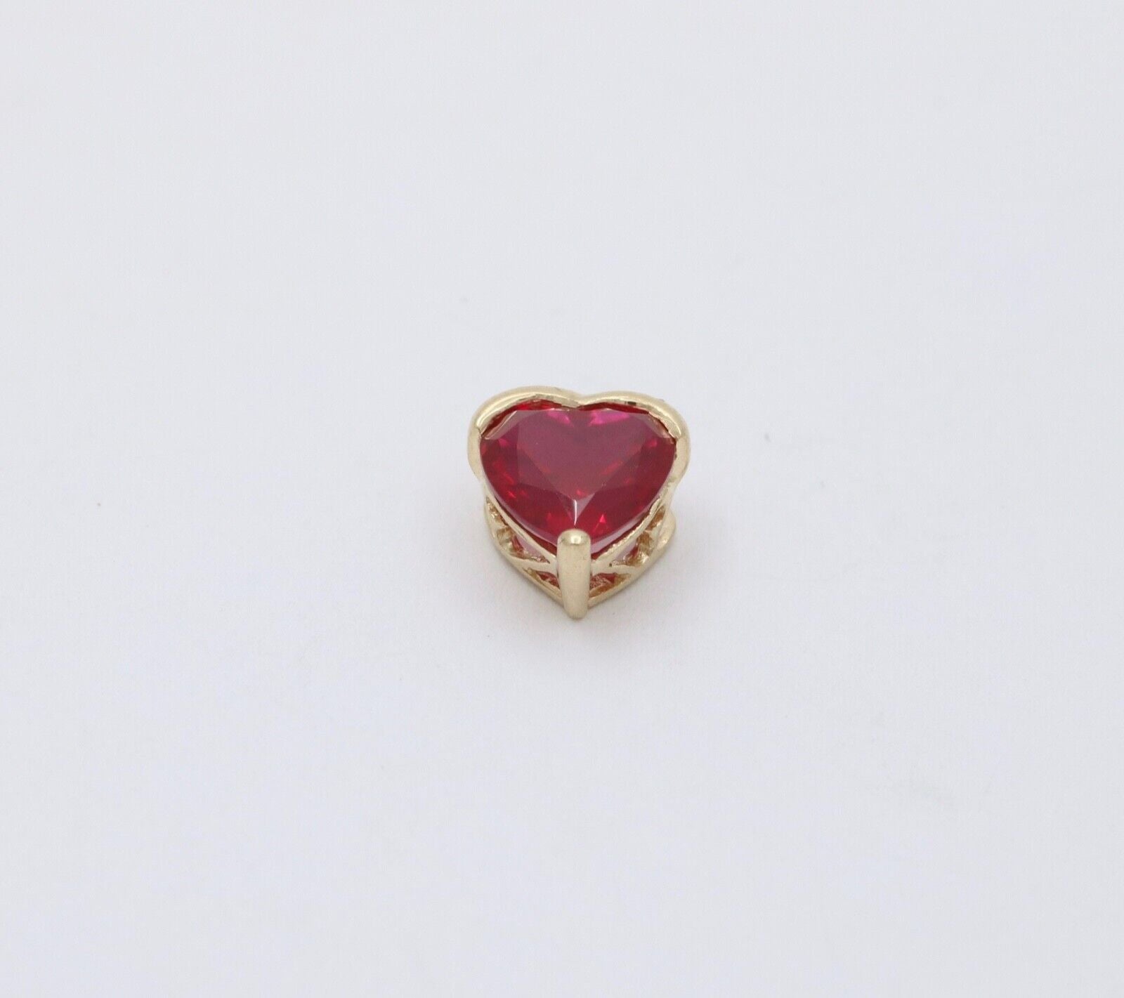 Vintage Heart Lab Ruby 10K Yellow Gold Pendant