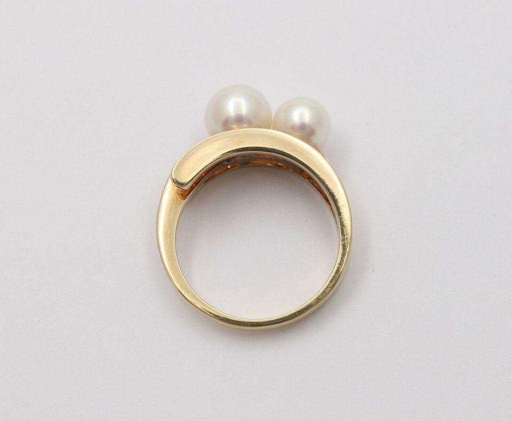 Vintage Mikimoto 14K Yellow Gold Akoya Pearls Bypass Ring