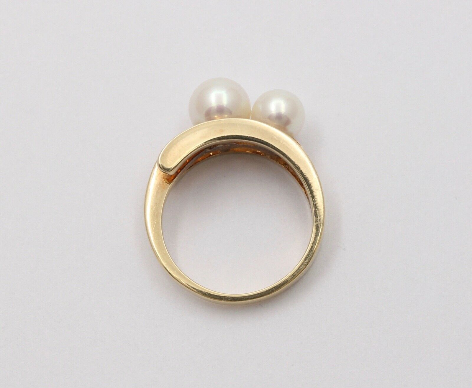 Vintage Mikimoto 14K Yellow Gold Akoya Pearls Bypass Ring