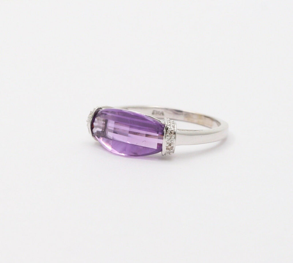 Vintage Amethyst Diamonds 10K White Gold Ring